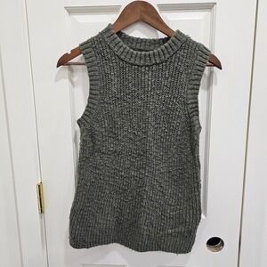 Lucky Brand Women Olive Green Knit Mock Neck Sleeveless Sweater Vest XS